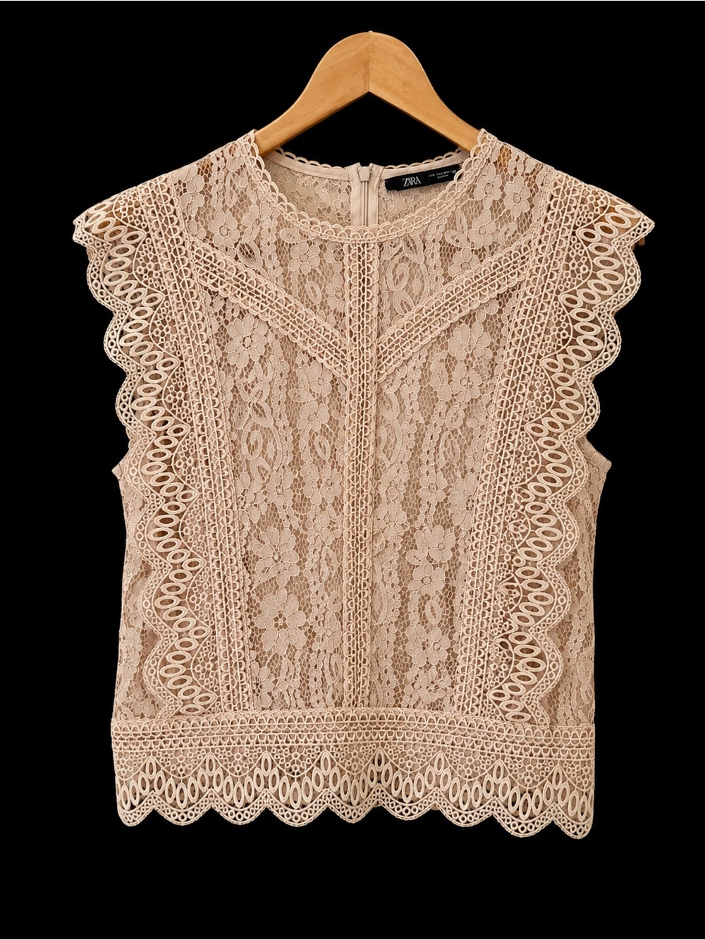 Zara Lace Crochet Flutter Sleeve Top Size Large